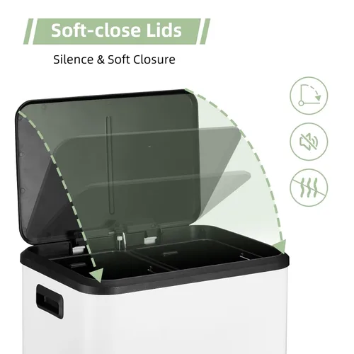 Miniatura 5 de Cubo de basura rectangular de doble compartimento para reciclaje de cocina con tapa de cierre suave, acero inoxidable de 2 x 4 galones
