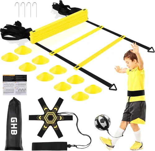 Miniatura 11 de GHB Pro Agility Ladder Soccer Kick Trainer Set 20ft 12 Rung 10 Cones and 4 Stakes Speed Agility Football Training Equipment with Carrying Bag Naranja