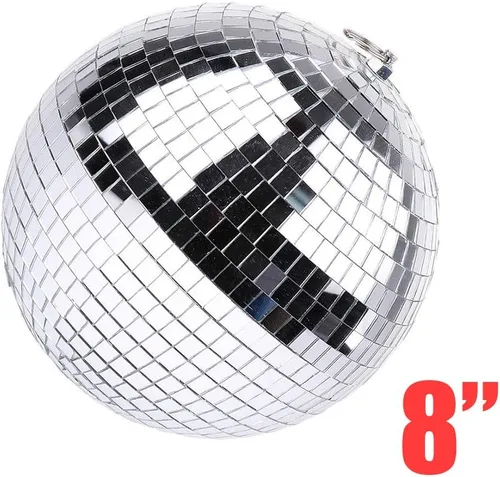 Miniatura 2 de Boshen Bola de espejo de discoteca de 8 pulgadas con anillo para colgar, luz de bola de discoteca plateada para fiesta, Navidad, DJ, escenario