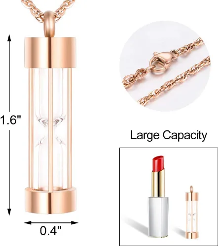 Miniatura 10 de abooxiu Collar de urna de reloj de arena para cenizas, joyería de cremación para cenizas, collar de cenizas de recuerdo conmemorativo de acero