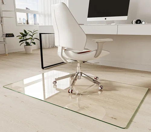 Koonmi Tapete para silla de vidrio templado de 30 x 48 pulgadas, tapete para silla de oficina de alta calidad para suelos de madera dura y alfombra