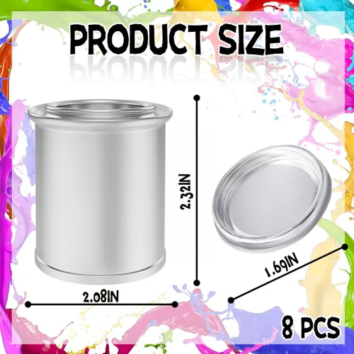 Miniatura 2 de Paquete de 8 latas de pintura de metal vacías con tapas (tamaño de 1/4 de pinta), contenedores de pintura de retoque de capacidad de 1/2 taza