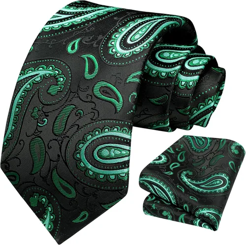 Miniatura 11 de HISDERN Corbatas para hombre, corbata de cachemira y bolsillo cuadrado tejido clásico floral para hombre, corbata de fiesta de boda