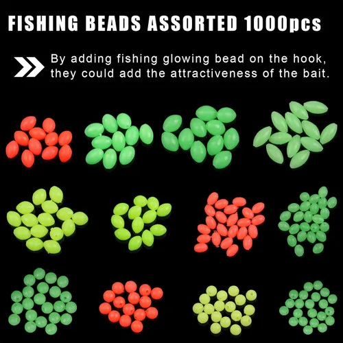 Miniatura 3 de Surtido de cuentas de pesca, 1000 unidades, huevos de cebo de pesca, plástico suave, ovalada, forma redonda, cuentas de brillo, mezcla
