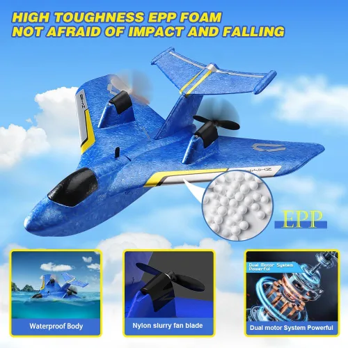 Miniatura 9 de Avión de agua a control remoto, avión RC para agua, tierra y aire, avión de control remoto, juguetes de combate volador, estabilizador de giroscopio