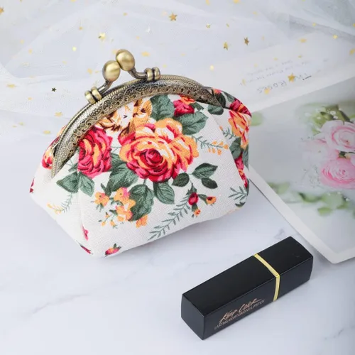 Miniatura 7 de Oyachic Monedero estampado vintage con hebilla de embrague, monedero con cierre de beso, monedero con cierre floral, carteras para mujer