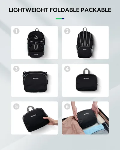 Miniatura 5 de WATERFLY Mochila de senderismo plegable: mochila de día de 25L ultra ligera para mujer y hombre - pequeña mochila plegable compacta para deportes al
