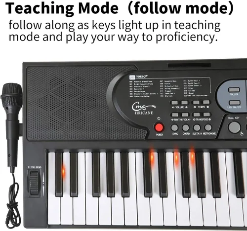 Miniatura 5 de Teclado de piano iluminado para principiantes, adultos, adolescentes, niños, teclado electrónico de música de 61 teclas con modos de enseñanza