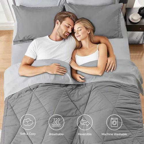 Miniatura 2 de BEDELITE Juego de edredón tamaño King de 7 piezas en una bolsa, juego de cama reversible de microfibra suave gris con edredones, sábanas, fundas