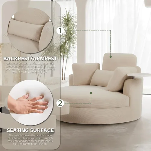 Miniatura 5 de Yoglad Silla redonda giratoria de gran tamaño, sillas de 360 grados con bandeja otomana para reposabrazos ideal para sala de estar, dormitorio