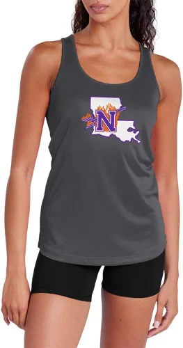 Miniatura 111 de Camiseta deportiva sin mangas oficial de la NCAA Collegiate para mujer, con espalda cruzada, logotipo primario, colección carbón