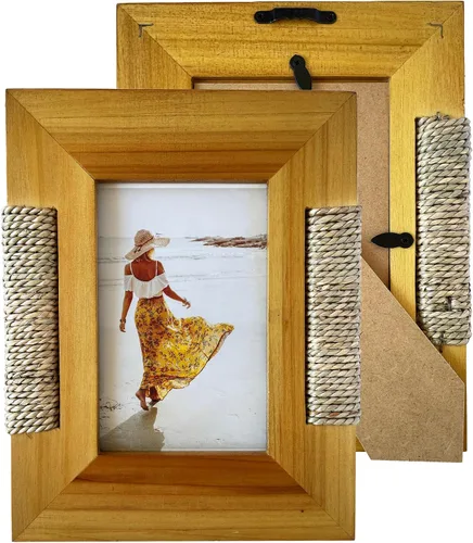 Miniatura 14 de Marco de fotos de ratán para fotos de 8 x 10 pulgadas, madera de abeto natural con alfombrilla de ratán tejida, marco decorativo costero bohemio