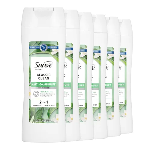 Suave Champú y acondicionador 2 en 1 anticaspa para mujeres, limpieza clásica, tratamiento de caspa de zinc piritiona al 1%, controla escamas,