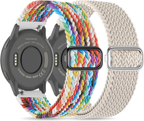 Sunnyson Paquete de 2 bandas elásticas trenzadas compatibles con Garmin Venu/Venu Sq/Garmin Vivoactive 3/Vivoactive 3 Music/GarminActive 0.205 in,