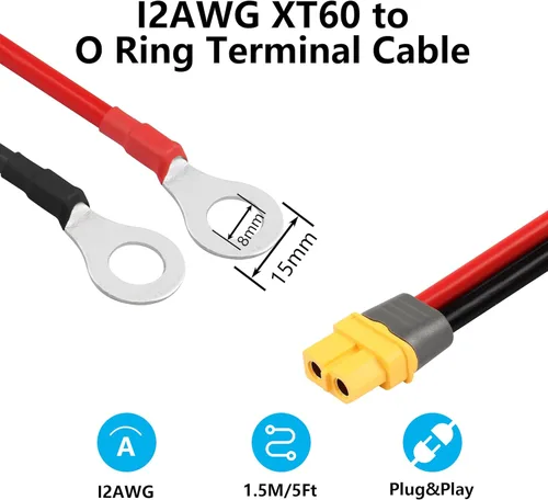 Miniatura 3 de SinLoon XT60 - Cable de terminal de anillo tórico 12AWG 59 pulgadas XT60H hembra a junta tórica para aviones RC, juguete, autos, batería Lipo, FPV