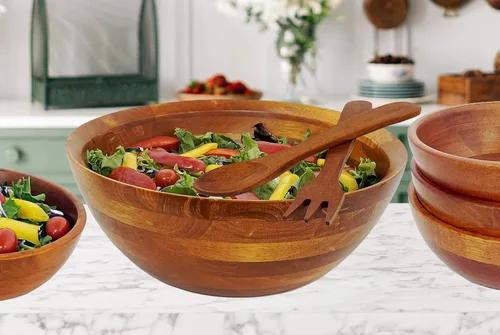 Miniatura 6 de Woodard & Charles - Cuenco grande de madera para ensaladas, frutas, palomitas de maíz, pasta, 10 pulgadas de diámetro x 4.5 pulgadas de alto