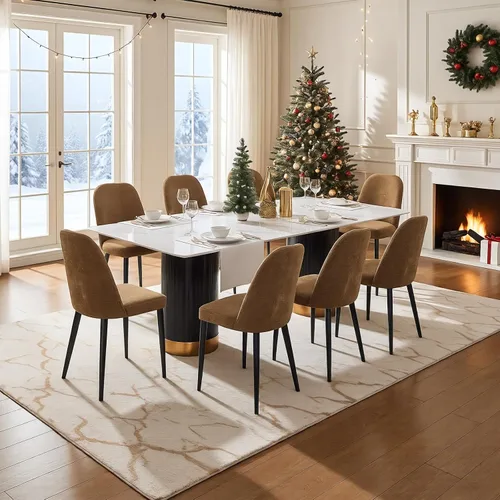 Miniatura 21 de Juego de 2 sillas de comedor tapizadas, sillas de comedor de tela moderna de mediados de siglo, sillas de cocina con asiento acolchado y patas