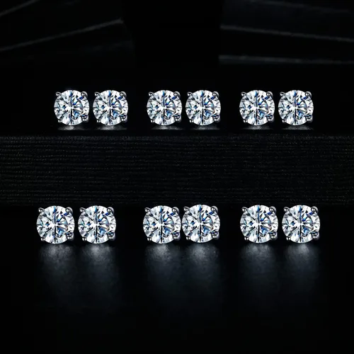 Miniatura 4 de Aretes de tuerca chapados en oro blanco de 18 quilates de 3 a 0.315 in con circonita cúbica redonda, paquete de 6 pares
