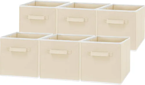 Simple Houseware Contenedores de almacenamiento plegables de 11 pulgadas, color beige, paquete de 6 cubos de tela organizadores para armario o