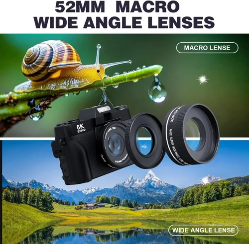 Miniatura 3 de Cámara digital 6K de 64 megapíxeles para fotografía y videoblogs para YouTube, pantalla giratoria de 180°, zoom autofocus de 16X, cámara de belleza