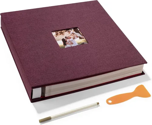 Miniatura 45 de HoneyTolly Álbum de fotos autoadhesivo para fotos de 4 x 6 imágenes, cubierta magnética de lino, 15 hojas/30 páginas en blanco para bodas Beige claro