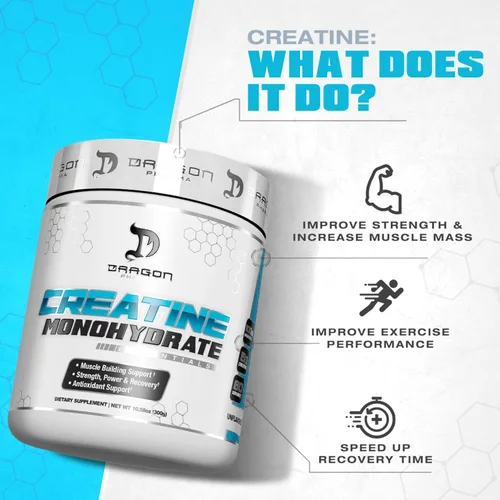 Miniatura 7 de DRAGON PHARMA Monohidrato de creatina, ayuda a la recuperación muscular, suplemento posentrenamiento, soporte antioxidante (60 porciones, sin sabor)