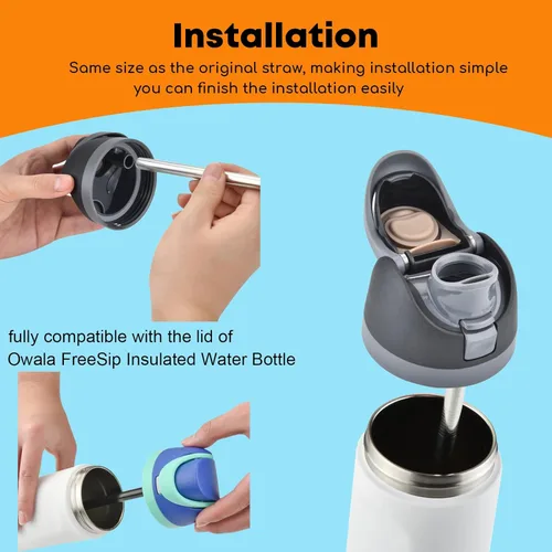 Miniatura 6 de ALINK Pajitas de acero inoxidable para botella de agua aislada Owala FreeSip de 16 onzas, paquete de 6 popotes de repuesto de metal reutilizables
