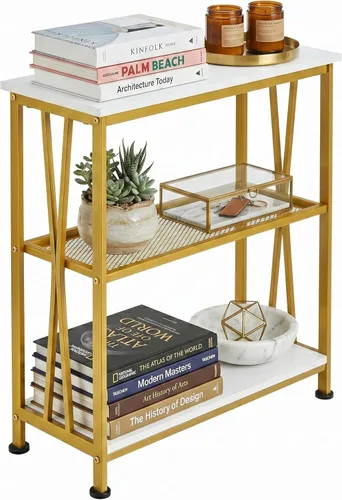 Miniatura 10 de Mesa auxiliar estrecha, mesa auxiliar de 3 niveles con estantes de almacenamiento, mesa de pasillo pequeña, mesa de acento industrial con marco