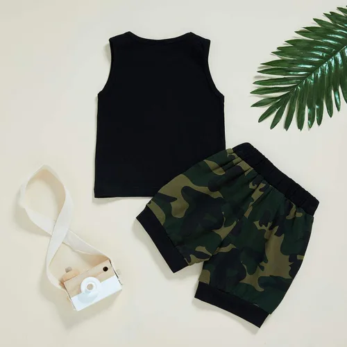 Miniatura 6 de Conjunto de 2 piezas de ropa corta para bebé niño versión más fresca de papá chaleco con estampado de camuflaje pantalones de verano