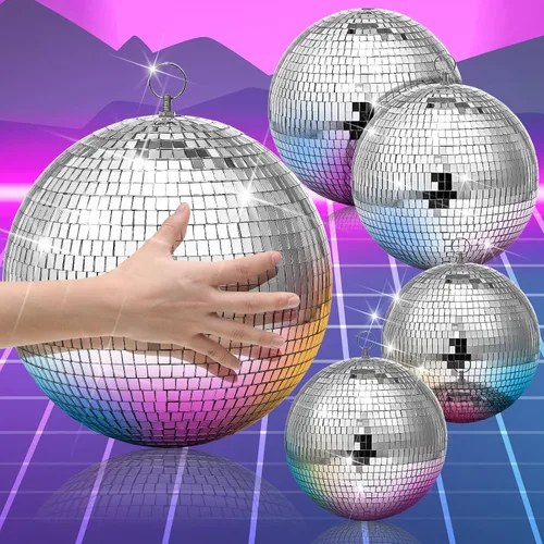 4 piezas de decoración de bola de discoteca grande - bolas de discoteca colgantes plateadas con espejo ornamental para decoración de Año Nuevo,