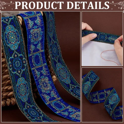 Miniatura 4 de PH PandaHall Cinta jacquard vintage de 1.3 pulgadas, 7 yardas, cinta tejida con embridado de tela bohemia para coser, diseño floral persa