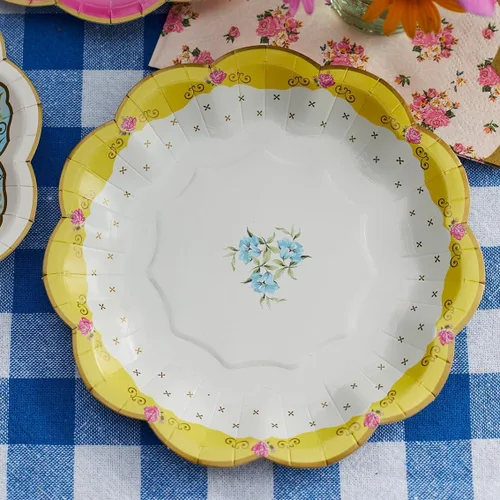 Miniatura 7 de Talking Tables Platos de papel floral vintage de 24 x 7 pulgadas para el día de la madre, fiesta de té, platos desechables florales festoneados