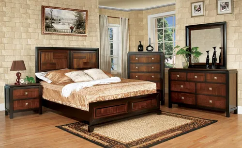 Miniatura 4 de Furniture of America Cleo - Cama de transición multitono, Queen, Acacia/nogal