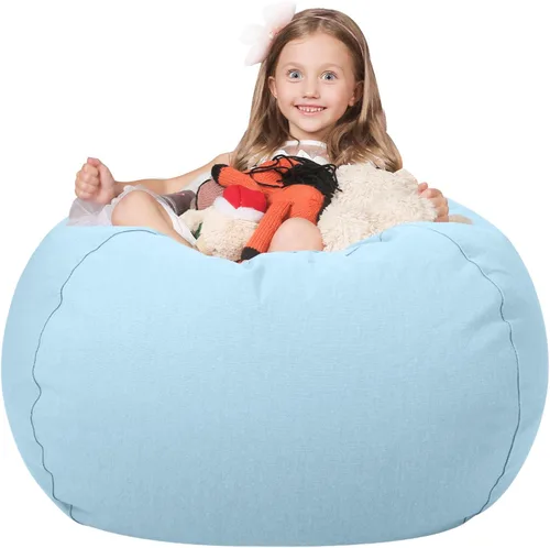 Miniatura 31 de WEKAPO Puf de almacenamiento de animales de peluche para niños, puf con cremallera rellenable para organizar juguetes de peluche, lona de algodón