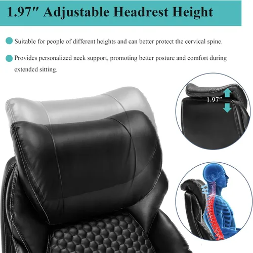 Miniatura 8 de Silla de oficina grande y alta, capacidad ejecutiva de 500 libras, silla de escritorio ergonómica de cuero con reposacabezas ajustable, soporte