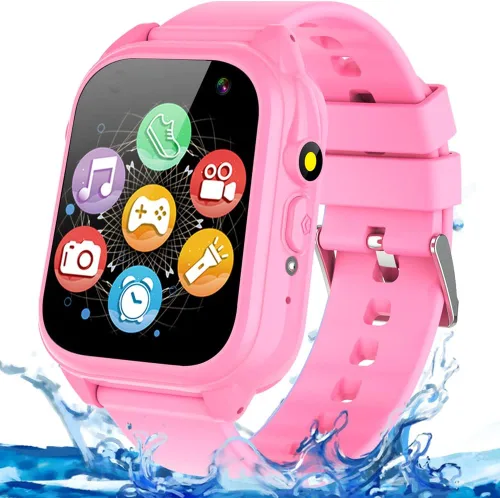 OVV Reloj inteligente para niños y niñas de 3 a 12 años con resistente al agua 26 juegos, pantalla táctil de 1.44'', cámara HD, reproductor de MP3,