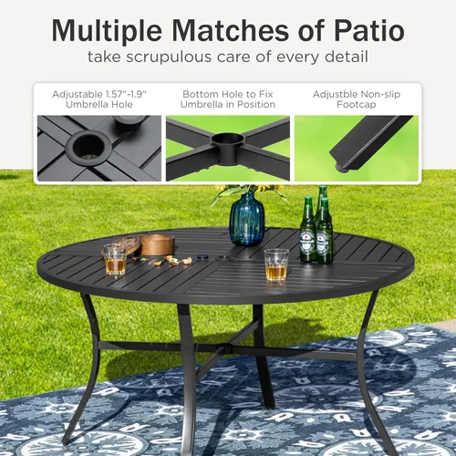 Miniatura 8 de PHI VILLA Juego de comedor de patio de 5 piezas con 4 sillas de comedor giratorias para exteriores y 1 mesa de comedor redonda grande, silla de tela