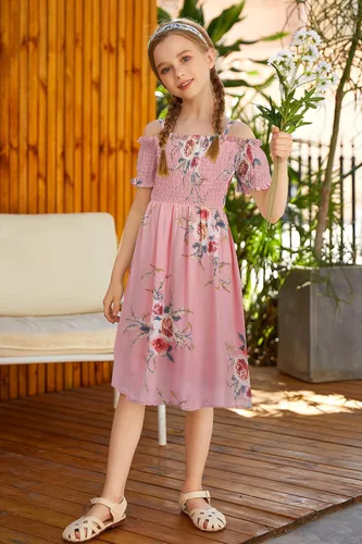 Miniatura 3 de Arshiner Vestido casual de verano sin mangas floral para niñas