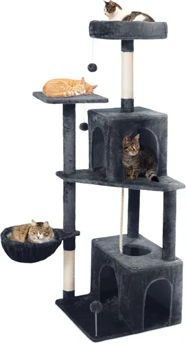 Miniatura 8 de Árbol para gatos, torre de gato de 54 pulgadas para gatos de interior, condominio de felpa de varios niveles para gatos con postes rascadores