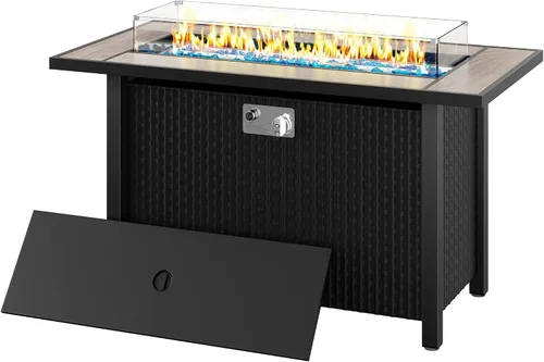 Miniatura 8 de Mesa para fogata de propano de 28 pulgadas con tapa, chimenea cuadrada de gas para exteriores de 50,000 BTU, resistente a la intemperie, mesa