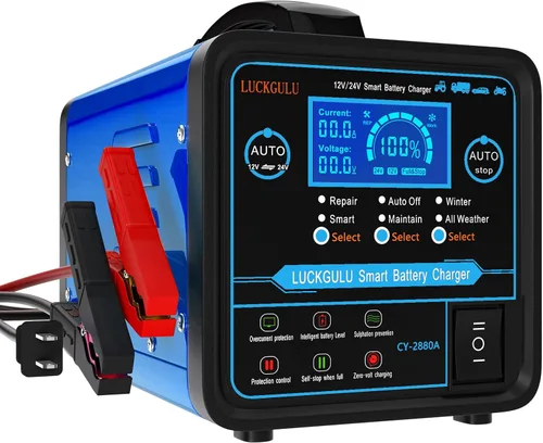 Cargadores de batería de coche de 12 V/24 V resistentes, mantenedor de batería automático de 15 A con apagado automático, reparación, modo de