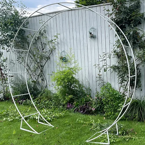 Miniatura 7 de Arco de metal para ceremonia, soporte de fondo redondo doble de 6.5 pies, soporte de arco de globo circular con base para decoración de bodas