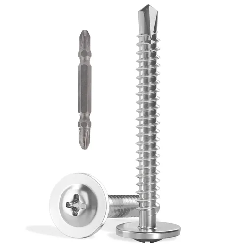 VGBUY 120 tornillos autoperforantes para metal, tornillos autorroscantes de acero inoxidable 410 #8 x 1 1/2 pulgadas, tornillos autorroscantes para