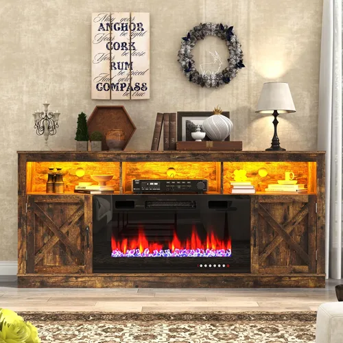 Miniatura 10 de jiteentarou Soporte de TV con chimenea de granja para TV de 70/75/80 pulgadas, centro de entretenimiento de 32 pulgadas de alto con chimenea Blanco