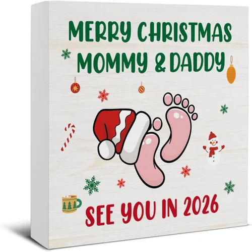 Miniatura 15 de Divertida decoración de Navidad, decoraciones navideñas para interiores, deseos de bastón de caramelo y besos de muérdago, letrero de madera rústico