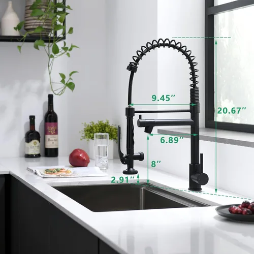 Miniatura 5 de Fapully - Grifo de cocina negro, grifo de fregadero de cocina comercial extraíble con rociador Negro mate