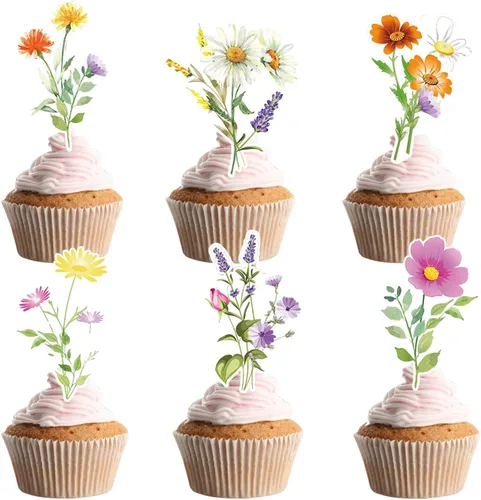 Miniatura 7 de 48 piezas de suministros de fiesta de cumpleaños boho, decoración de cupcakes boho para fiesta de cumpleaños, suministros de decoración de pasteles