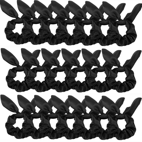 Paquete de 20 coleteros de satén negro para mujer, lazos para el cabello grueso, bonitos coleteros con lazo para niñas, 20 accesorios para el cabello