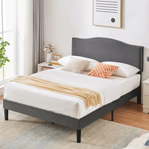 Miniatura 3 de VECELO Base de cama Queen con cabecera tapizada, marco fuerte y soporte de listones de madera, fuerte capacidad de peso, antideslizante y sin ruido