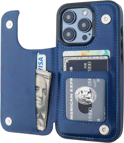 ONETOP Funda tipo cartera compatible con iPhone 15 Pro con soporte para tarjetas, funda de piel sintética con ranuras para tarjetas, doble cierre
